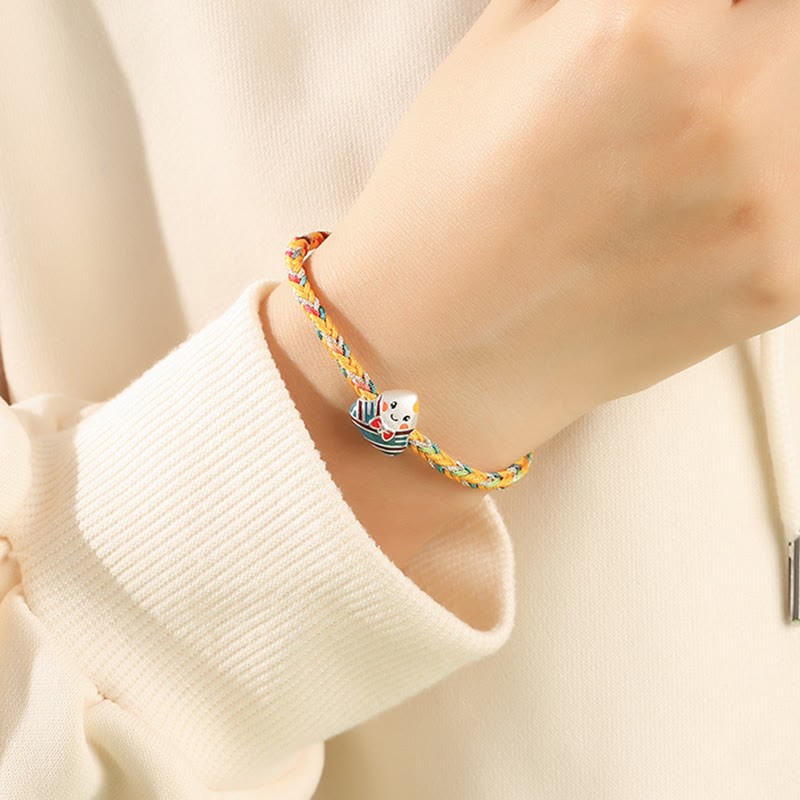 925 Sterling Silver Dragon Boat Festival Zongzi Pattern Luck Handmade Multicolored Rope Child Adult Bracelet