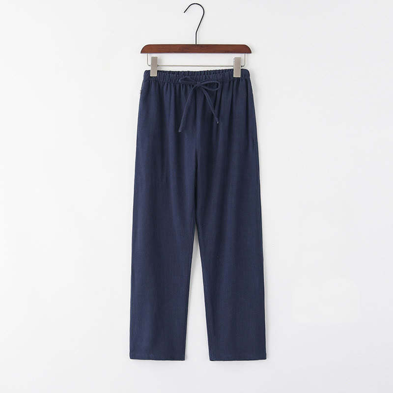 Spring Summer Solid Men's Drawstring Linen Pants With Pockets