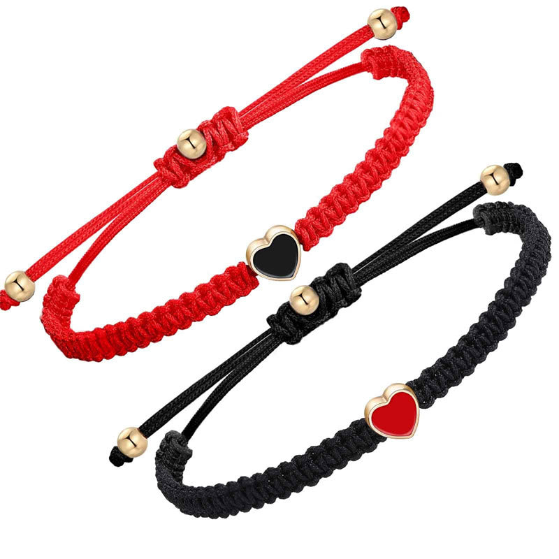 2Pcs Handmade Braided Rope Love Heart Luck?Couple Bracelet