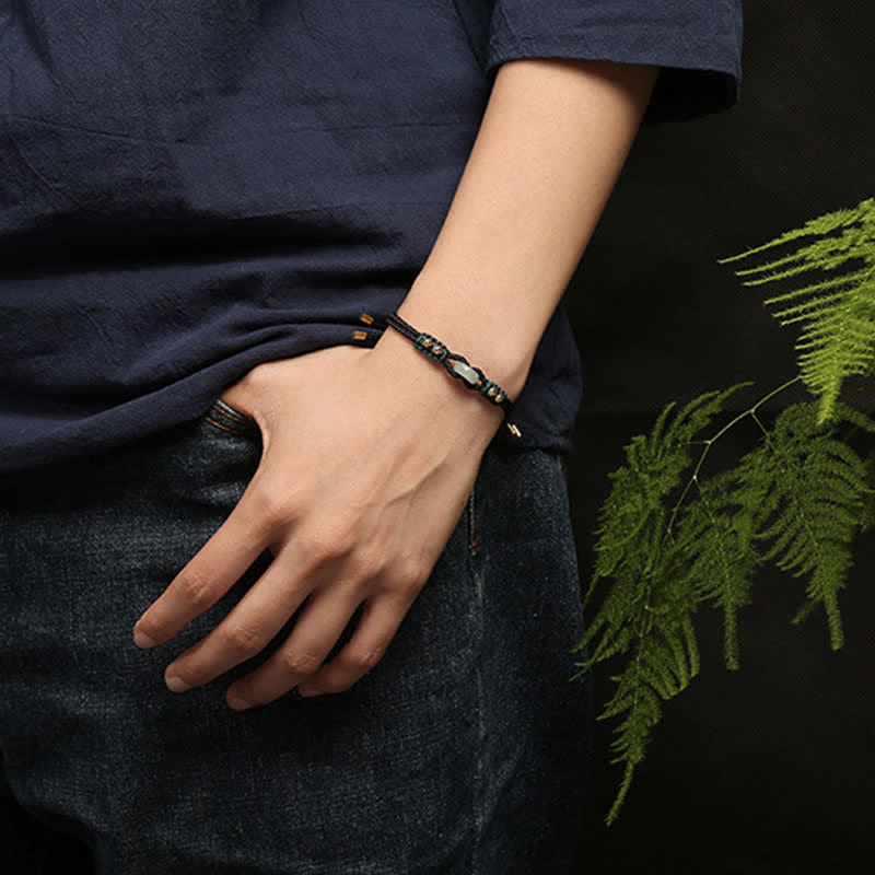 Round Peace Buckle Jade Abundance Wealth String Bracelet