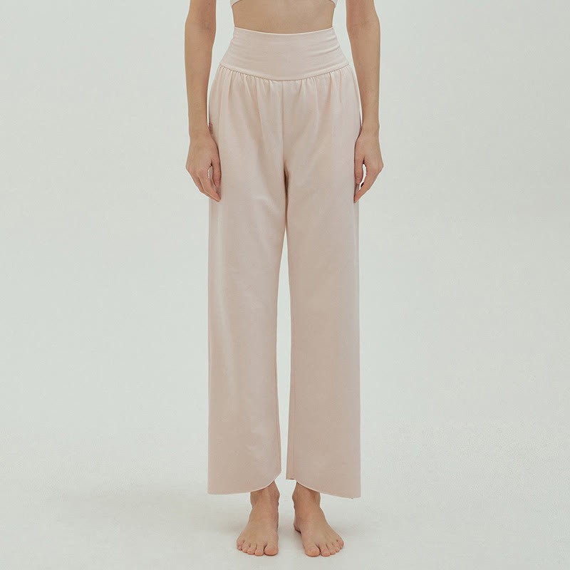 Casual Loose Tie-down Hem Plain High Waist Women's Leica Pants With Pockets