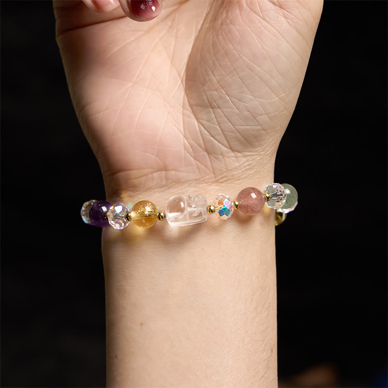 PiXiu White Crystal Citrine Green Strawberry Quartz Amethyst Luck Bracelet