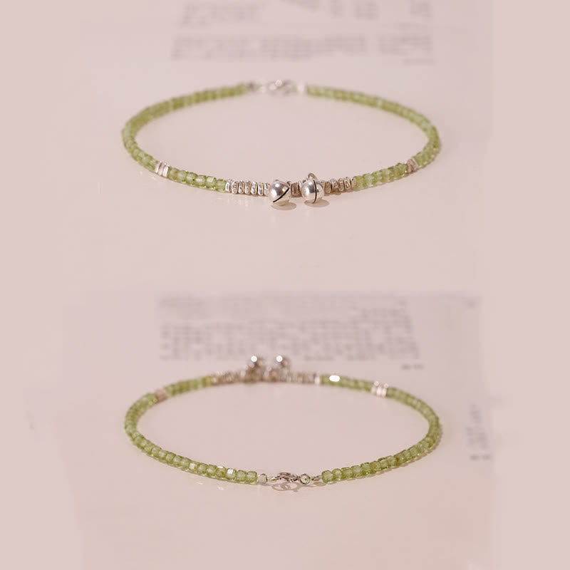925 Sterling Silver Peridot Square Beads Peace Anklet
