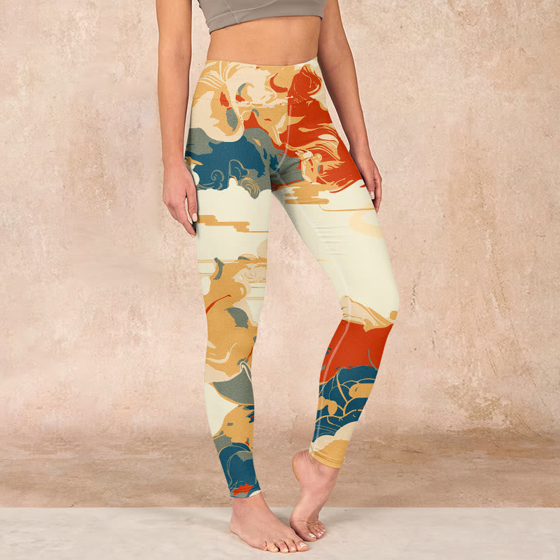 Colorful Clouds Print Fitness Leggings Women's Yoga Pants