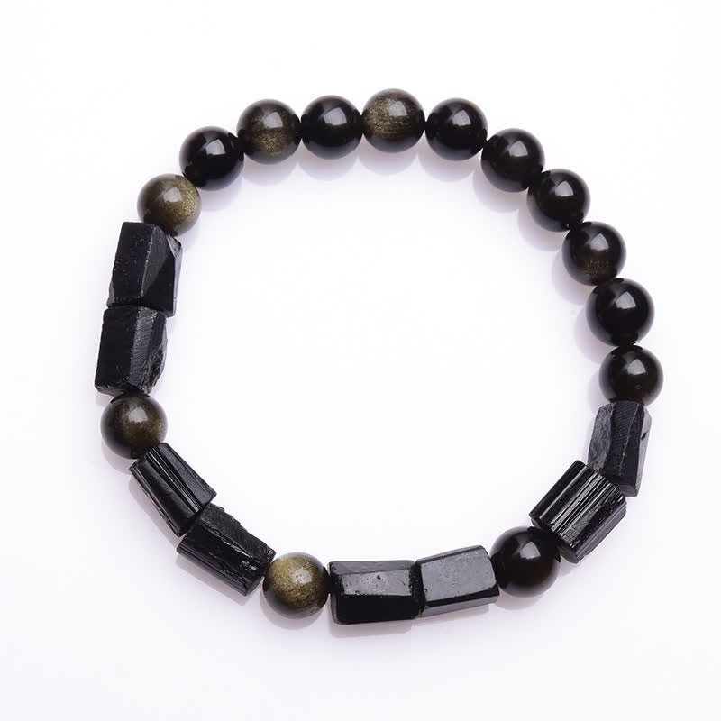 Gold Sheen Obsidian Black Tourmaline Wealth Bracelet