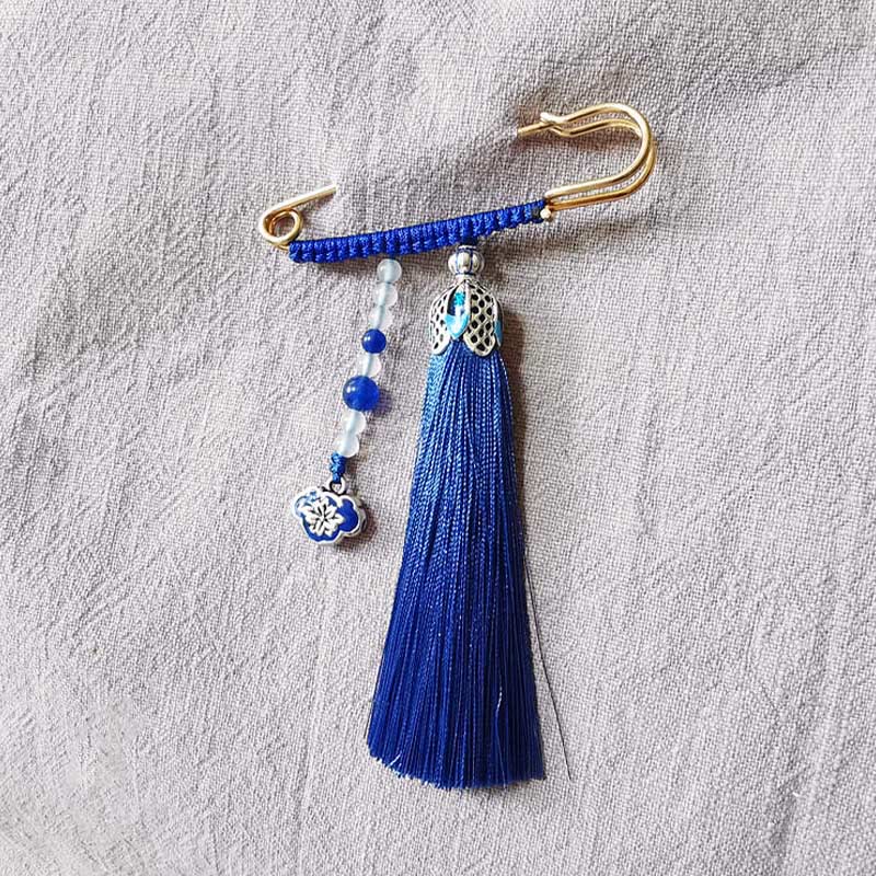 Vintage Chalcedony Beads Tassels Positive Brooch