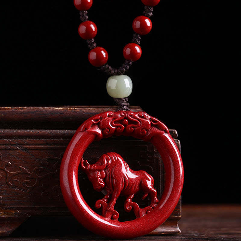 Chinese Zodiac Cinnabar Hetian Jade Peace Buckle Calm Necklace Pendant
