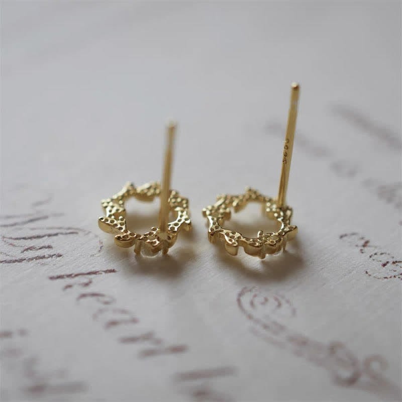 925 Sterling Silver Posts Copper Metal Tiny Wreath Stud Blessing Flower Earrings