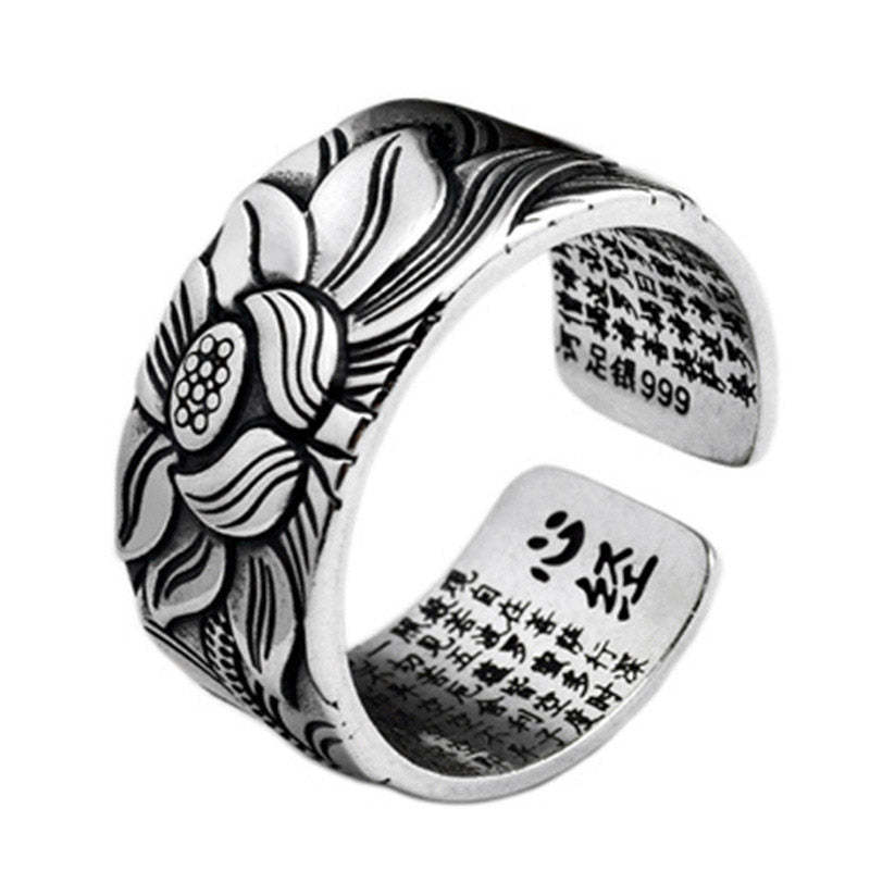 Tibetan Lotus White Copper Enlightenment Ring