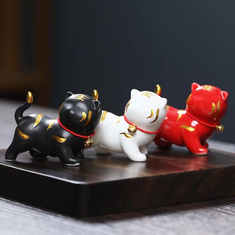 Mini Cute Tiger Tea Pet Ceramic Home Desk Figurine Decoration