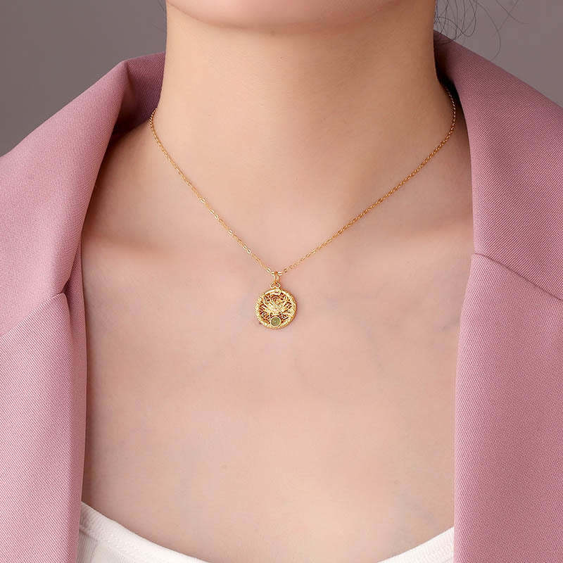 925 Sterling Silver Year Of The Dragon Round Natural Hetian Jade Inlaid Strength Necklace Pendant (Extra 30% Off | USE CODE: FS30)