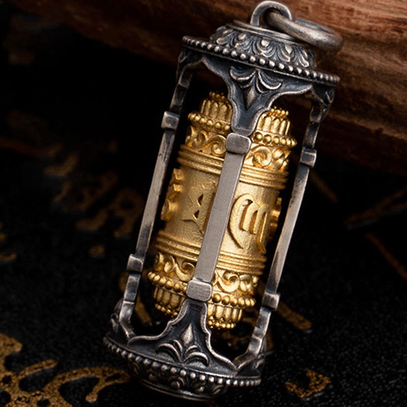 925 Sterling Silver Tibetan Prayer Wheel Om Mani Padme Hum Wisdom Necklace Pendant