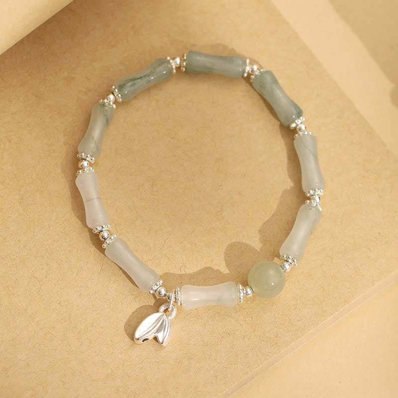 925 Sterling Silver Natural Tianshan Jade Bamboo Charm Luck Bracelet