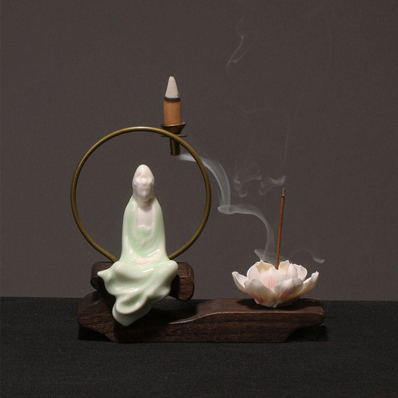 Ceramic Lotus Healing Meditation Incense Burner Decoration
