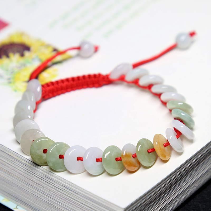 Round Jade Lucky Red String Weave Bracelet