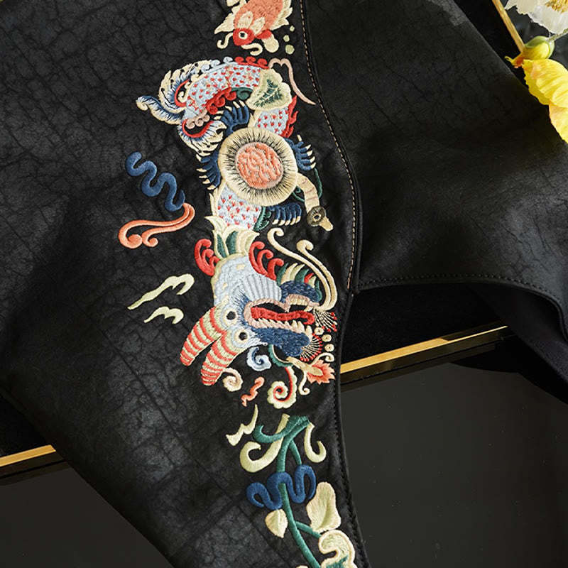Fish Flower Phoenix Embroidery Xiangyunsha Silk Shoulder Bag