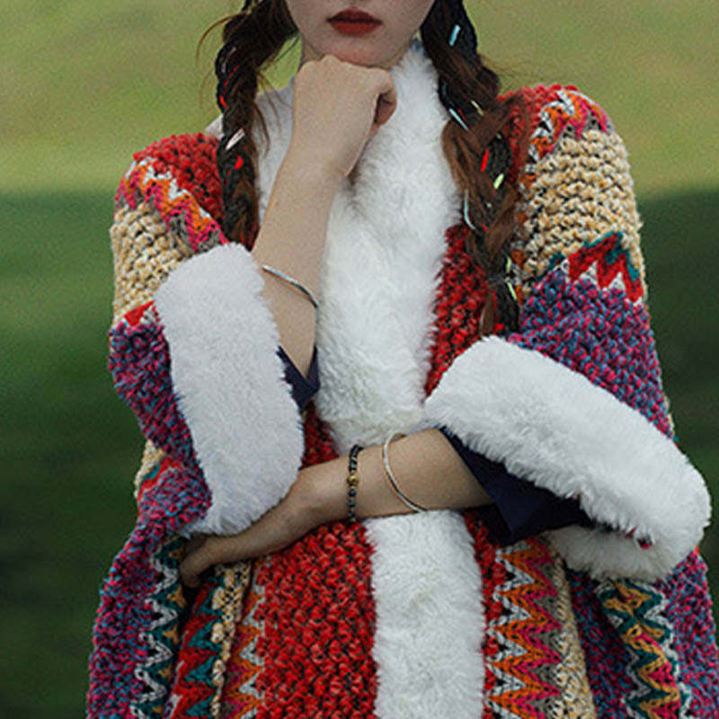 Tibetan Multicolored Striped Shawl Winter Cozy Travel Scarf Wrap