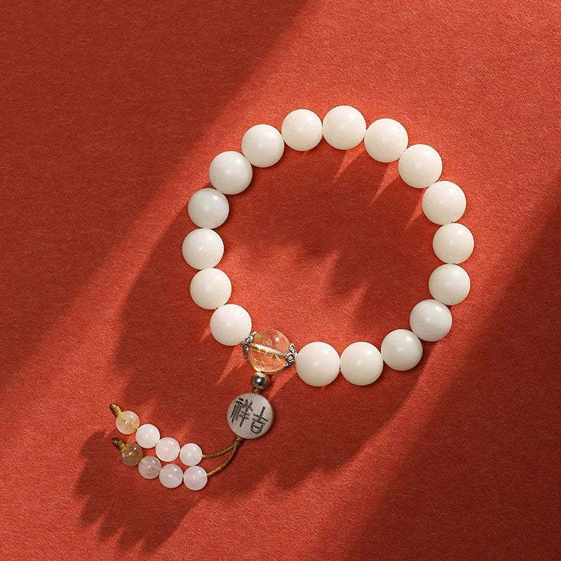 Bodhi Seed Red Agate Black Obsidian Pink Crystal Rutilated Quartz Peace Wrist Mala Bracelet