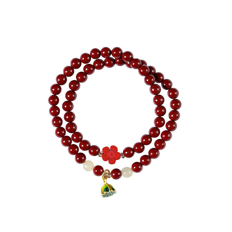 Cinnabar Lotus Charm Double Wrap Blessing Bracelet