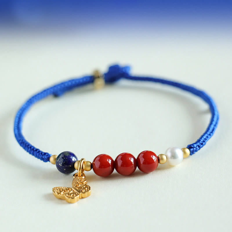 Klein Blue String South Red Agate Garnet Blue Aventurine Lazurite Copper Butterfly Fu Character Positive Bracelet