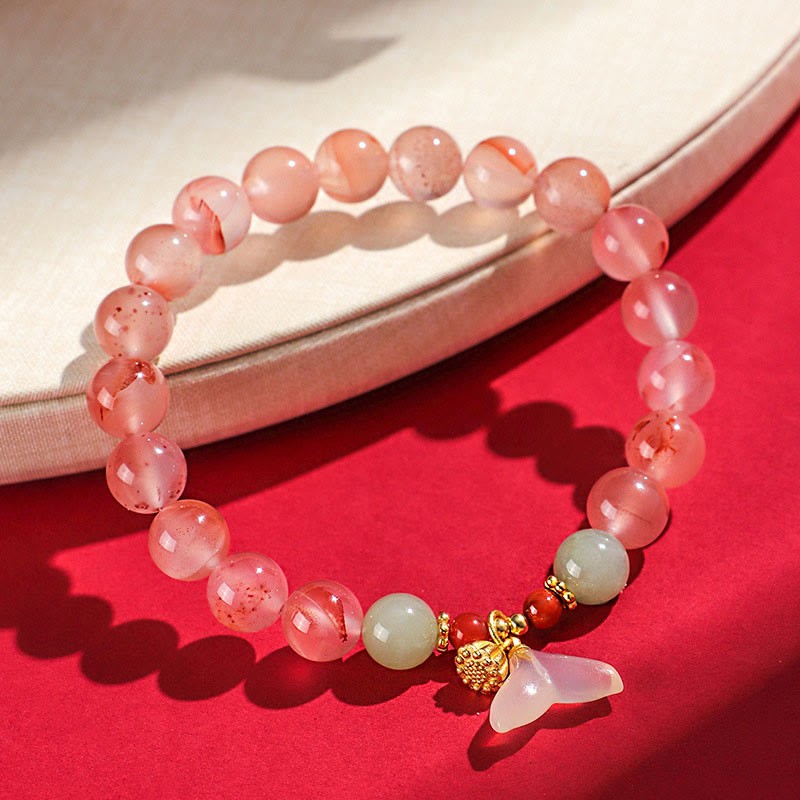 South Red Agate Butterfly Orchid Hetian Jade Luck Bracelet