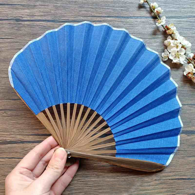 Retro Solid Color Shell Shape Handheld Bamboo Folding Fan