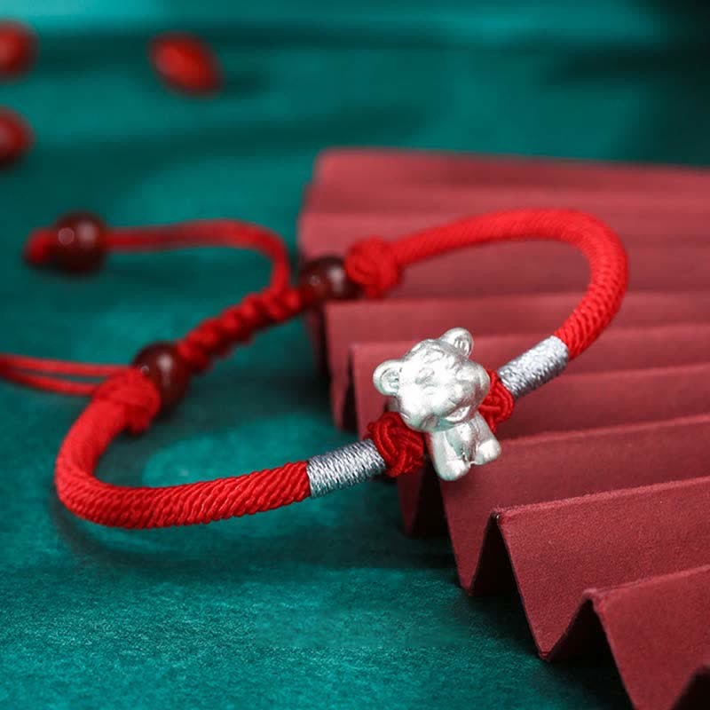 999 Sterling Silver Chinese Zodiac Luck Strength Red String Bracelet