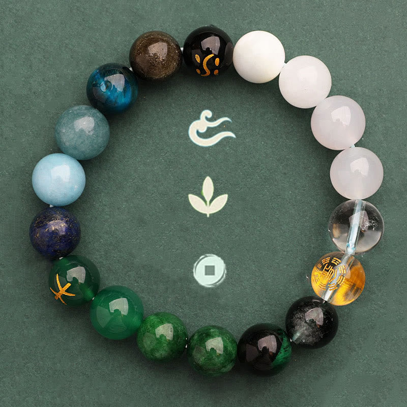 Five Elements Various Agate Crystal Green Strawberry Quartz Sun Stone Wealth Bracelet