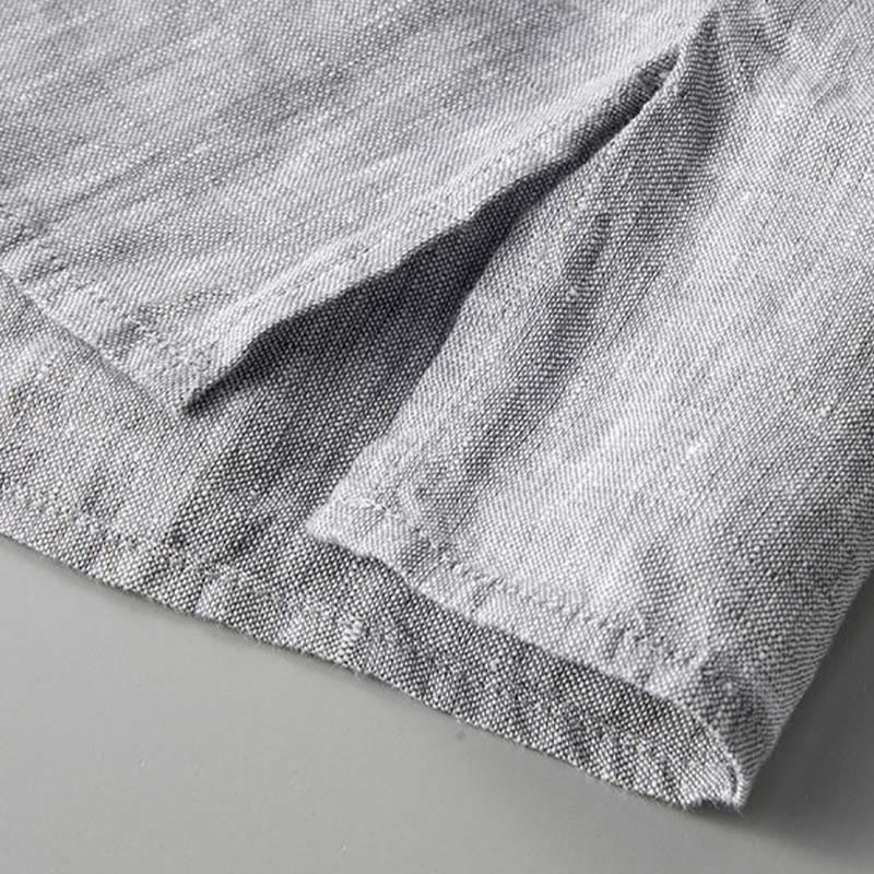 Knot Button Pure Color Cotton Linen Pullover Shirt