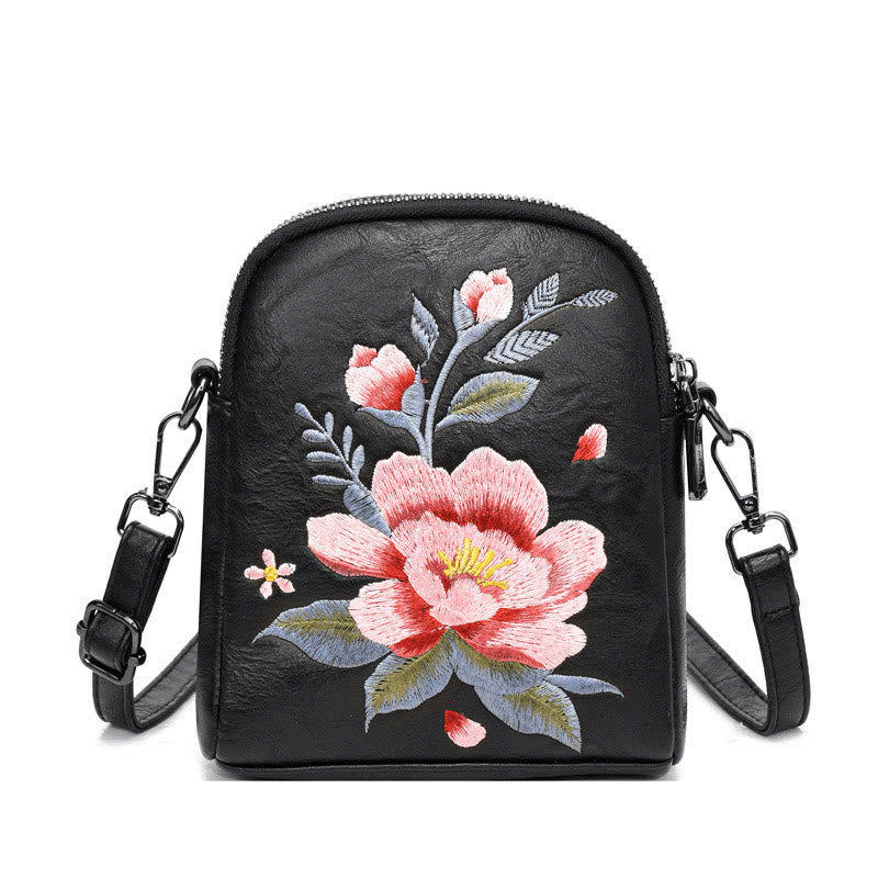 Lotus Su Embroidery Journey Shopping Purse Shoulder Bag Crossbody Bag