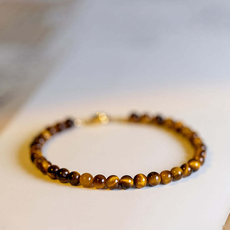 14K Gold Plated Natural Tiger Eye Stone Courage Protection Bracelet