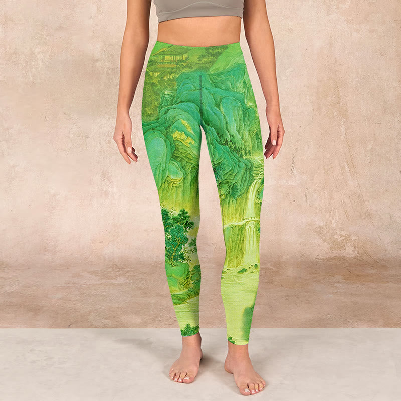 Mountain River Lanscape Print Gym Leggings Women's Yoga Pants