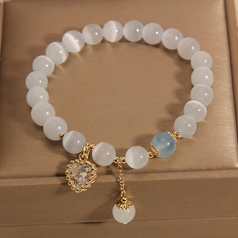 Cat's Eye Crystal Heart Zircon Charm Peace Love Bracelet