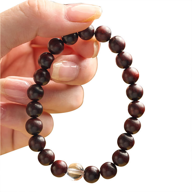 Small Leaf Red Sandalwood White Crystal Protection Bracelet