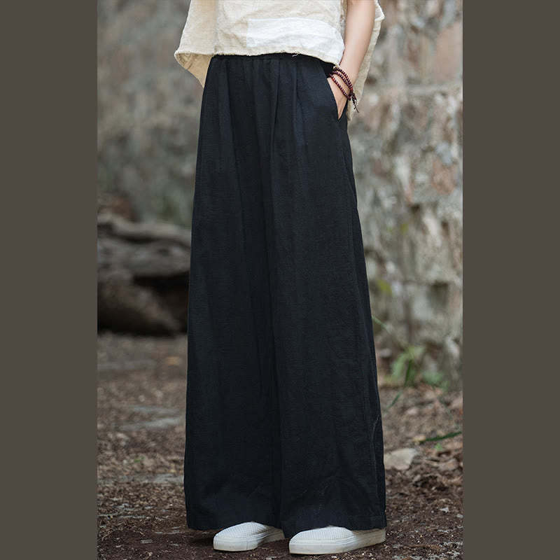 Retro Wide Leg Pants Casual Women's Yoga Pants With Pockets