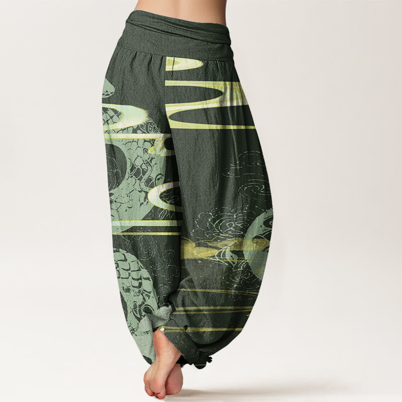 Auspicious Clouds With Snake Pattern Women's Elastic Waist Harem Pants