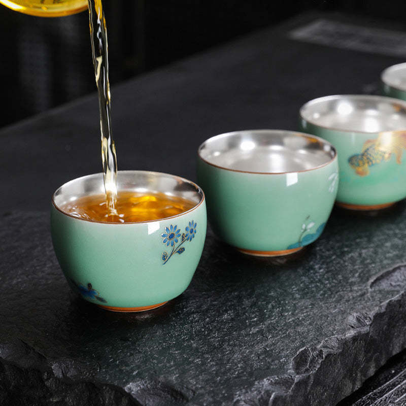 Butterfly Goldfish Lotus Koi Fish Ceramic Teacup Kung Fu Tea Cup 120ml