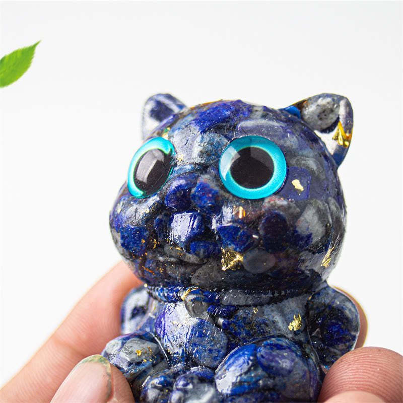 Cute Cat Lazurite Amethyst Black Obsidian Aquamarine Crystal Resin Positive Home Decoration