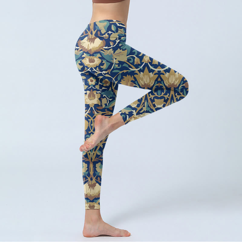 Interconnected Lotus Flowers Pattern Gym Leggings Women's Yoga Pants