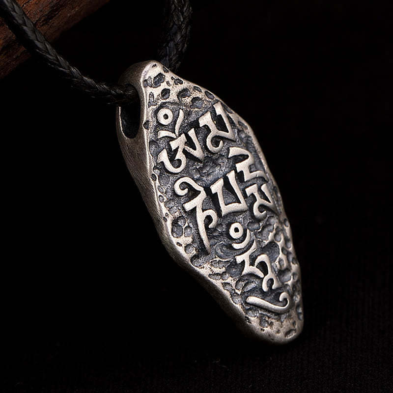 Tibetan 925 Sterling Silver Om Mani Padme Hum Dorje Vajra Engraved Strength Necklace Pendant