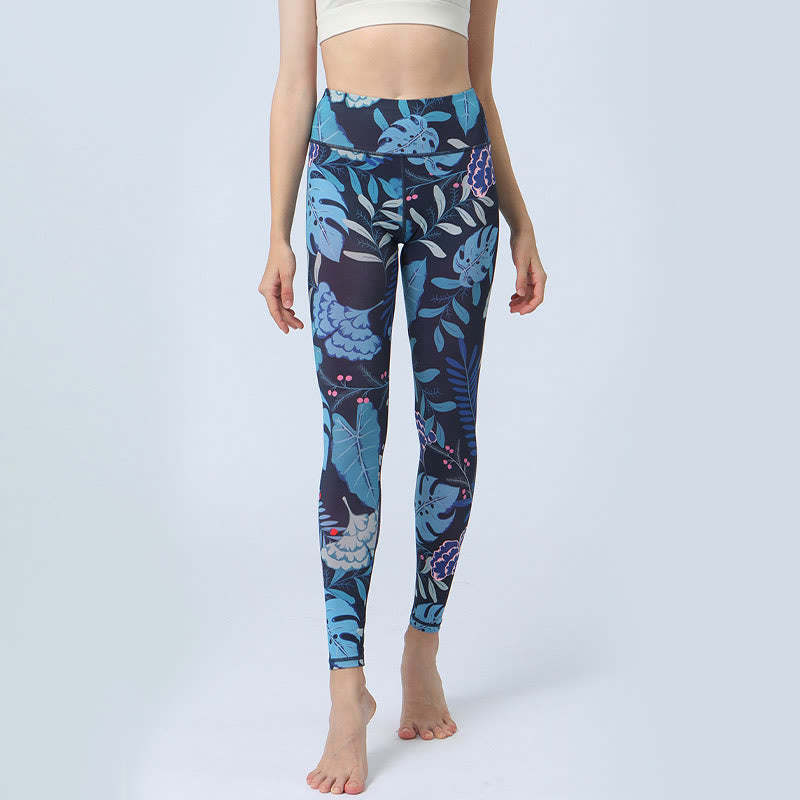 Leaves Print Sports Fitness Yoga High Waist Leggings Women's Yoga Pants