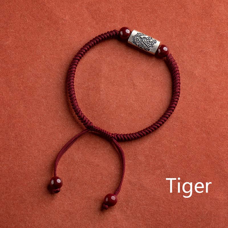 925 Sterling Silver 12 Chinese Zodiac Cinnabar String Bracelet