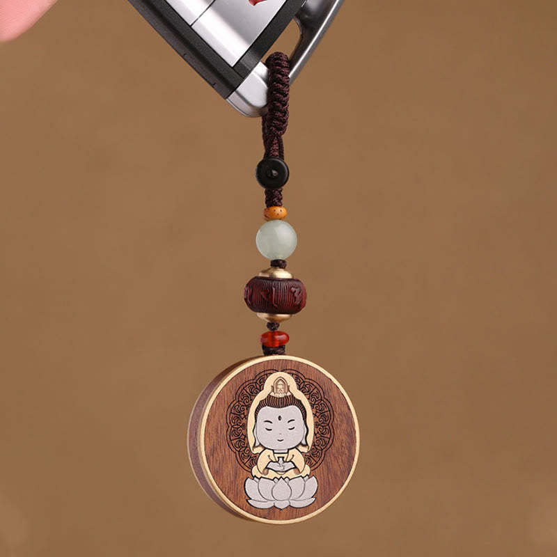 Ebony Wood Rosewood mystic zen Avalokitesvara Om Mani Padme Hum Balance Car Key Chain Decoration