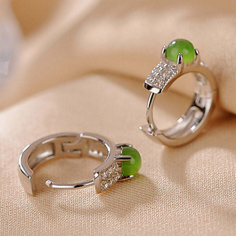 925 Sterling Silver Round Cyan Jade Success Stud Earrings
