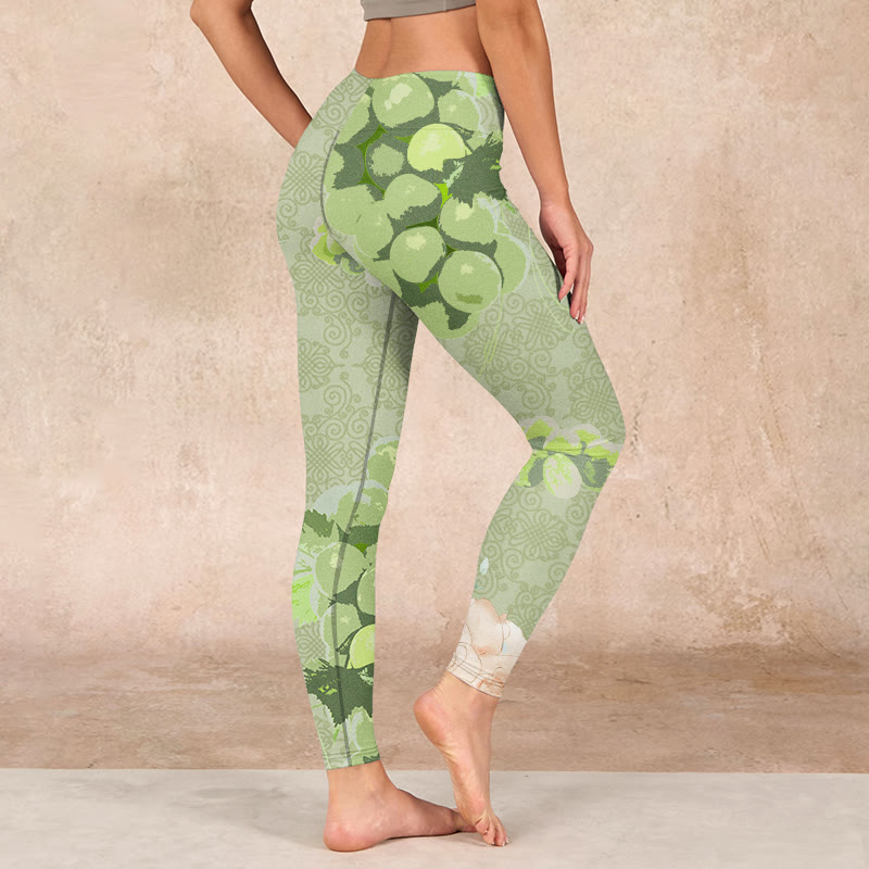 Green Grapes Pink Roses Gym Leggings Women's Yoga Pants