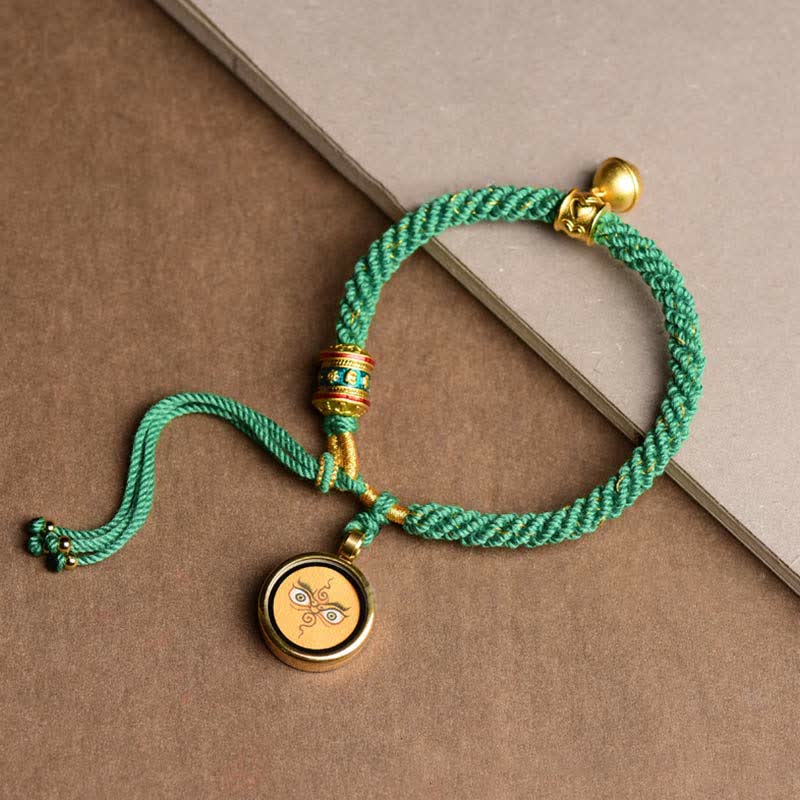 Tibetan Five God Of Wealth Thangka Luck Prayer Wheel Bell Braid String Bracelet