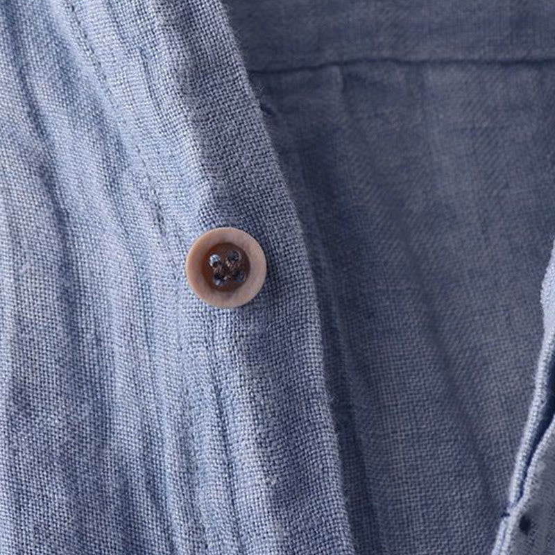 Men's Shirt Solid Color Lapel Top Short Sleeve Comfy Button Crease Linen Shirt