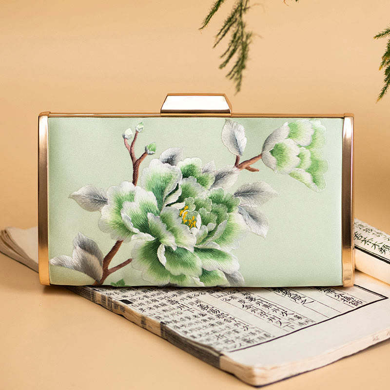 Carnation Peony Begonia Su Embroidery Wedding Shopping Purse Handbag Crossbody Bag