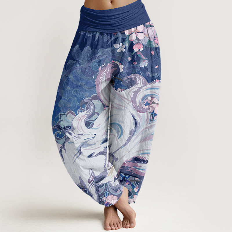 Fox Cherry Blossoms Women's Elastic Waist Harem Pants
