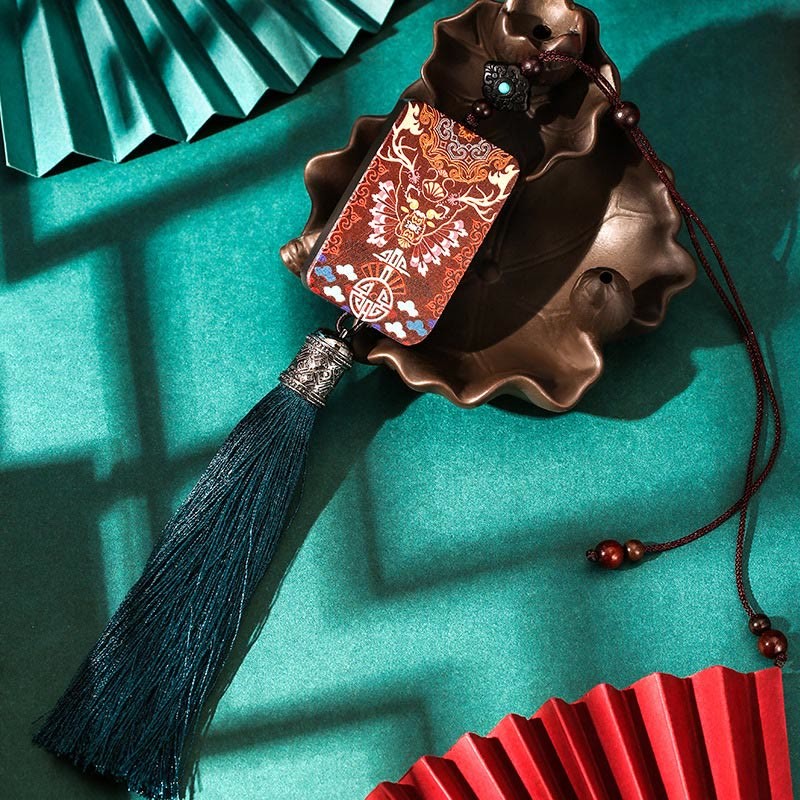 Handmade Elk Deer Ebony Wood Balance Tassel Car Hanging Decoration